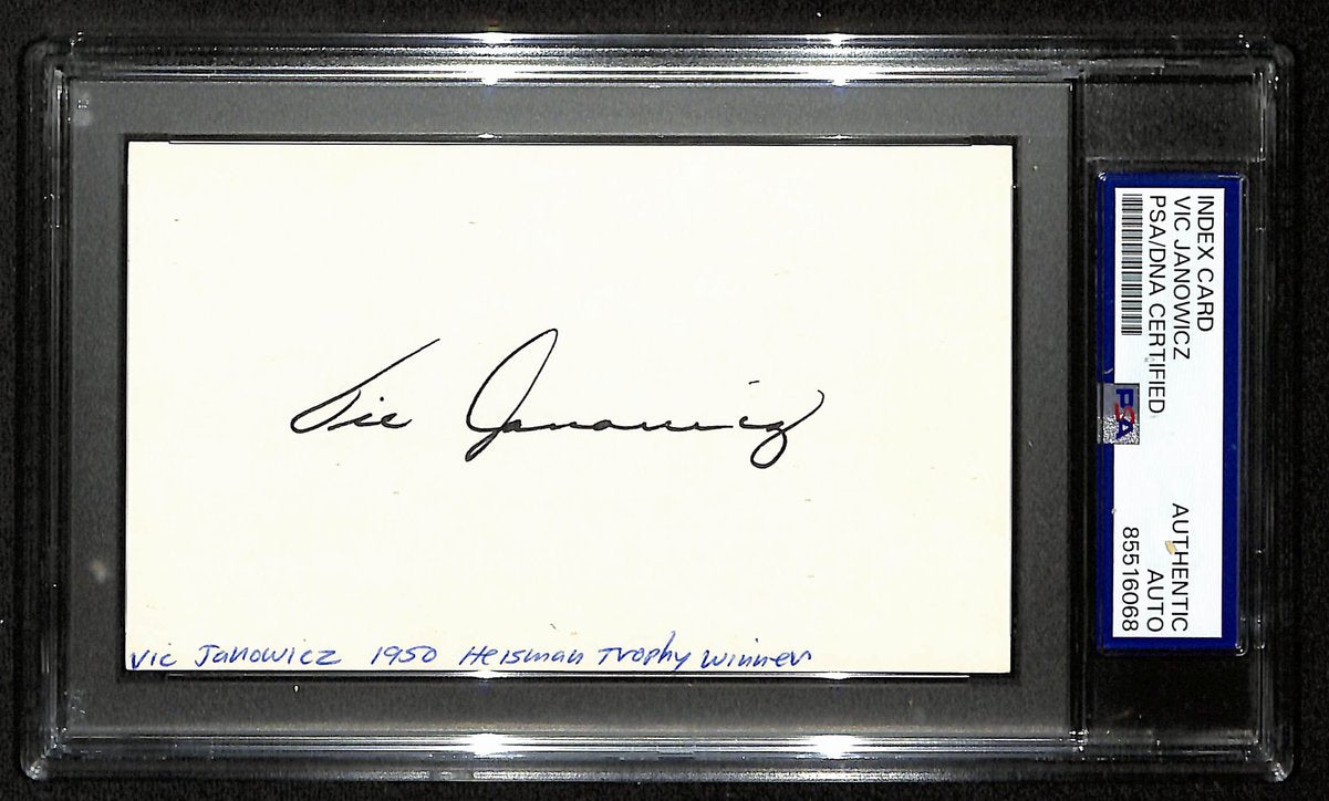 Vic Janowicz Signed/Auto 3x5 Index Card Ohio State 1950 Heisman PSA/DNA 196970