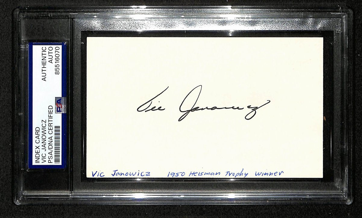 Vic Janowicz Signed/Auto 3x5 Index Card Ohio State 1950 Heisman PSA/DNA 196971