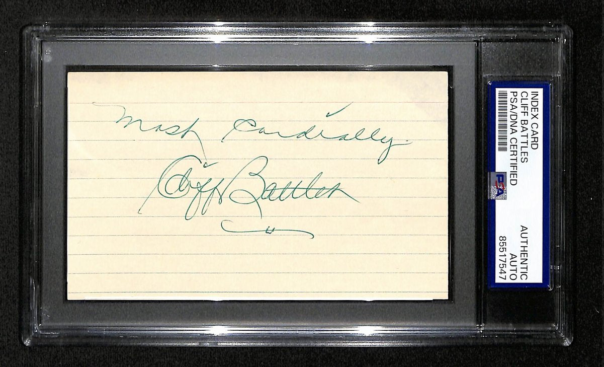 Cliff Battles HOF Signed/Inscribed 3x5 Index Card Redskins PSA/DNA 197815