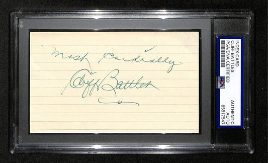 Cliff Battles HOF Signed/Inscribed 3x5 Index Card Redskins PSA/DNA 197815