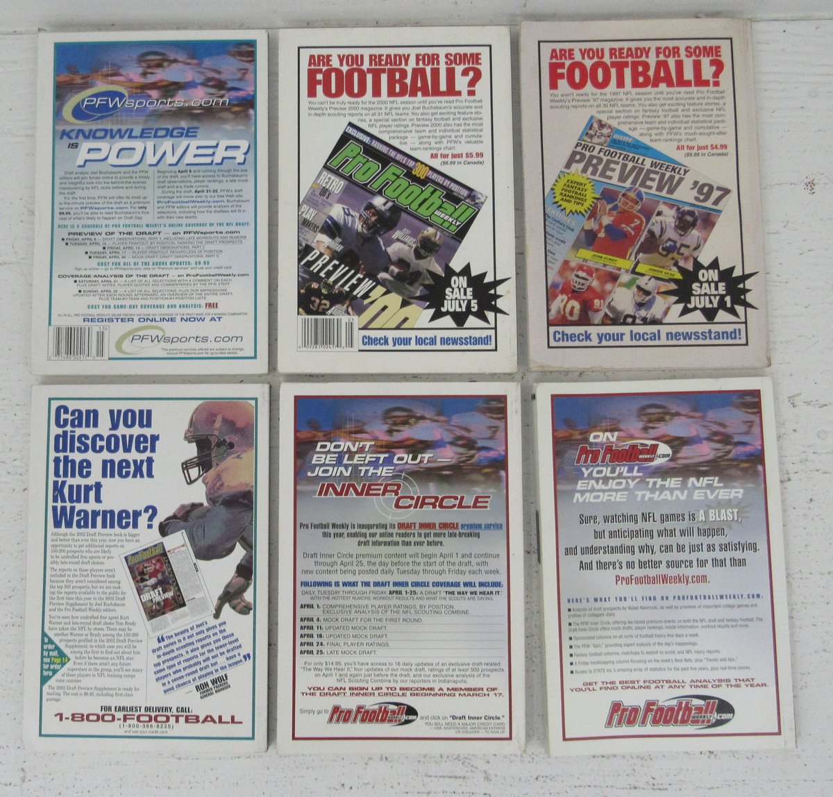 1997-2004 Pro Football Weekly Draft Preview Lot 0f 6 Arrington/Vick Covers