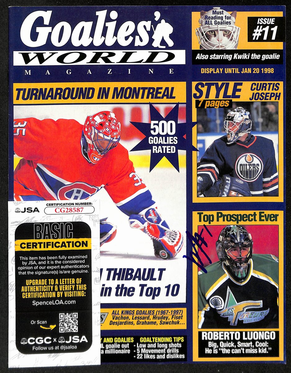 Roberto Luongo Florida Panthers Signed/Auto Goalie's World Magazine JSA 197291