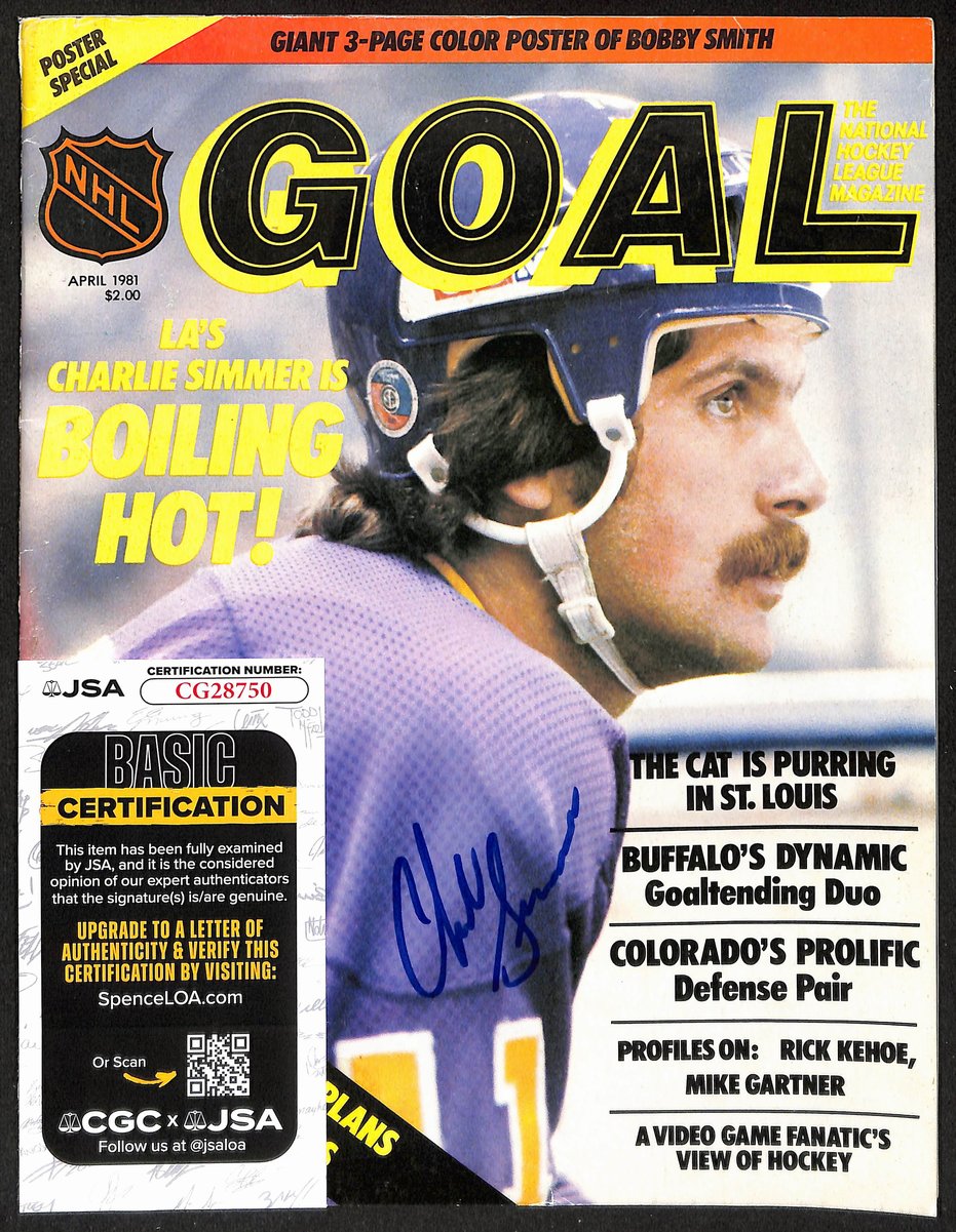 Charlie Simmer Los Angeles Kings Signed/Autographed Goal Magazine JSA 197302