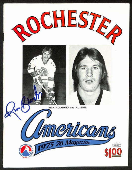 Ross Brooks Boston Bruins Signed 1975 Rochester Americans Program JSA 197305