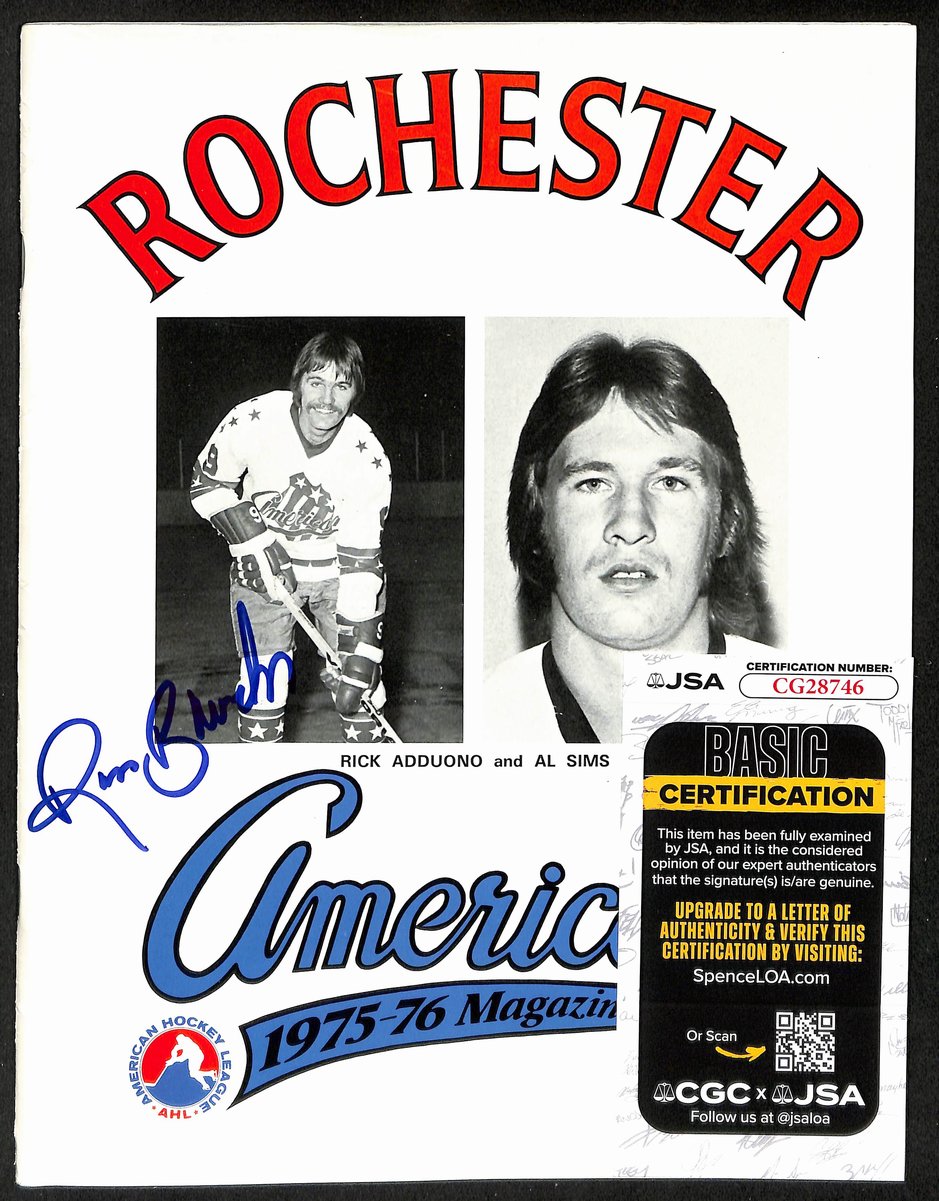 Ross Brooks Boston Bruins Signed 1975 Rochester Americans Program JSA 197305