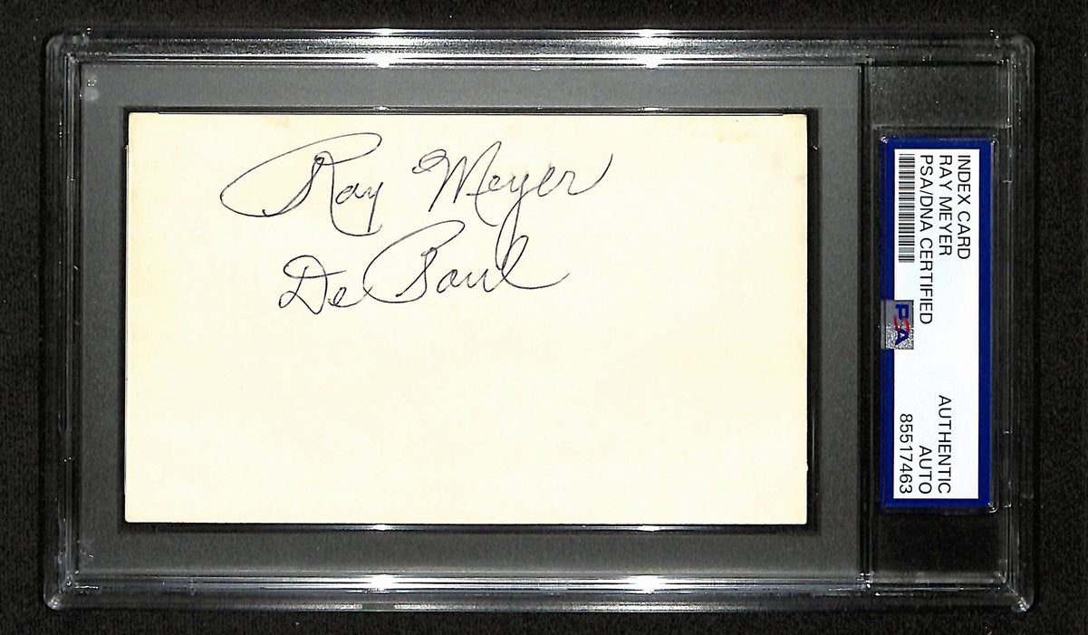 Ray Meyer HOF Signed 3x5 Index Card DePaul Basketball Coach PSA/DNA 197014
