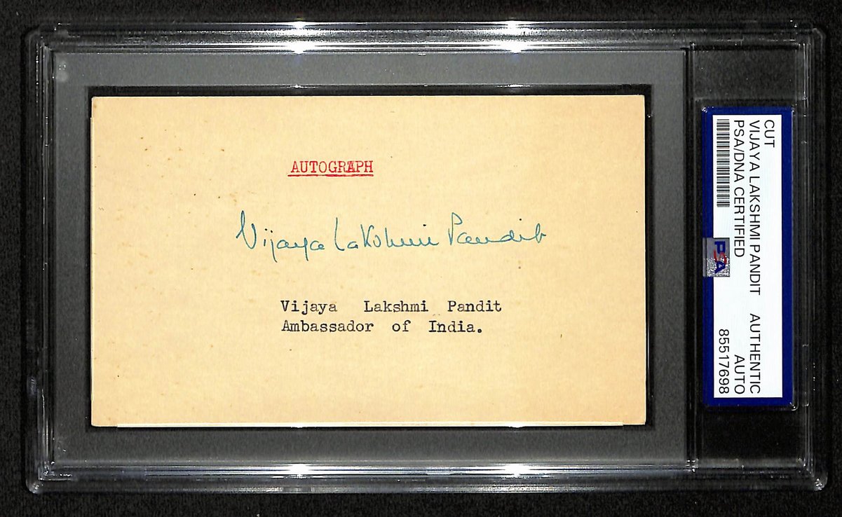 Vijaya Lakshmi Pandit Signed Cut on 3x5 Card India Ambassador PSA/DNA 197025