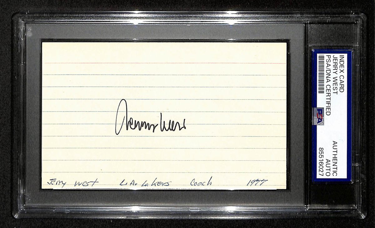 Jerry West HOF Signed/Auto 3x5 Index Card Los Angeles Lakers PSA/DNA 197796