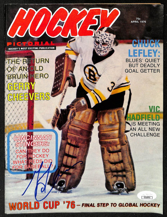 Gerry Cheevers Boston Bruins Signed  1976 Hockey Pictorial Magazine JSA 196885
