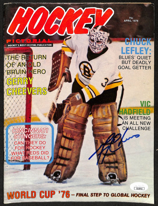 Gerry Cheevers Boston Bruins Signed  1976 Hockey Pictorial Magazine JSA 197827