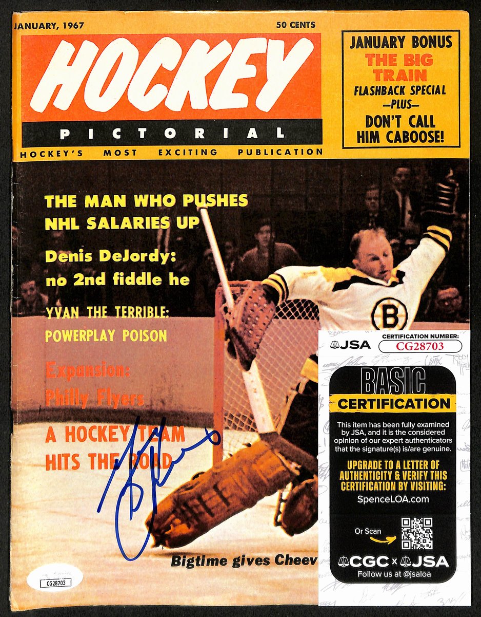 Gerry Cheevers Boston Bruins Signed 1967 Hockey Pictorial Magazine JSA 197828