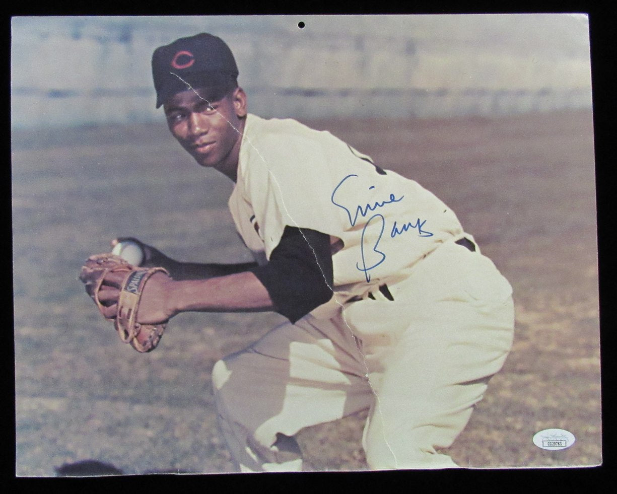 Ernie Banks HOF Signed/Auto 14x11 Calendar Photo Chicago Cubs JSA 197556