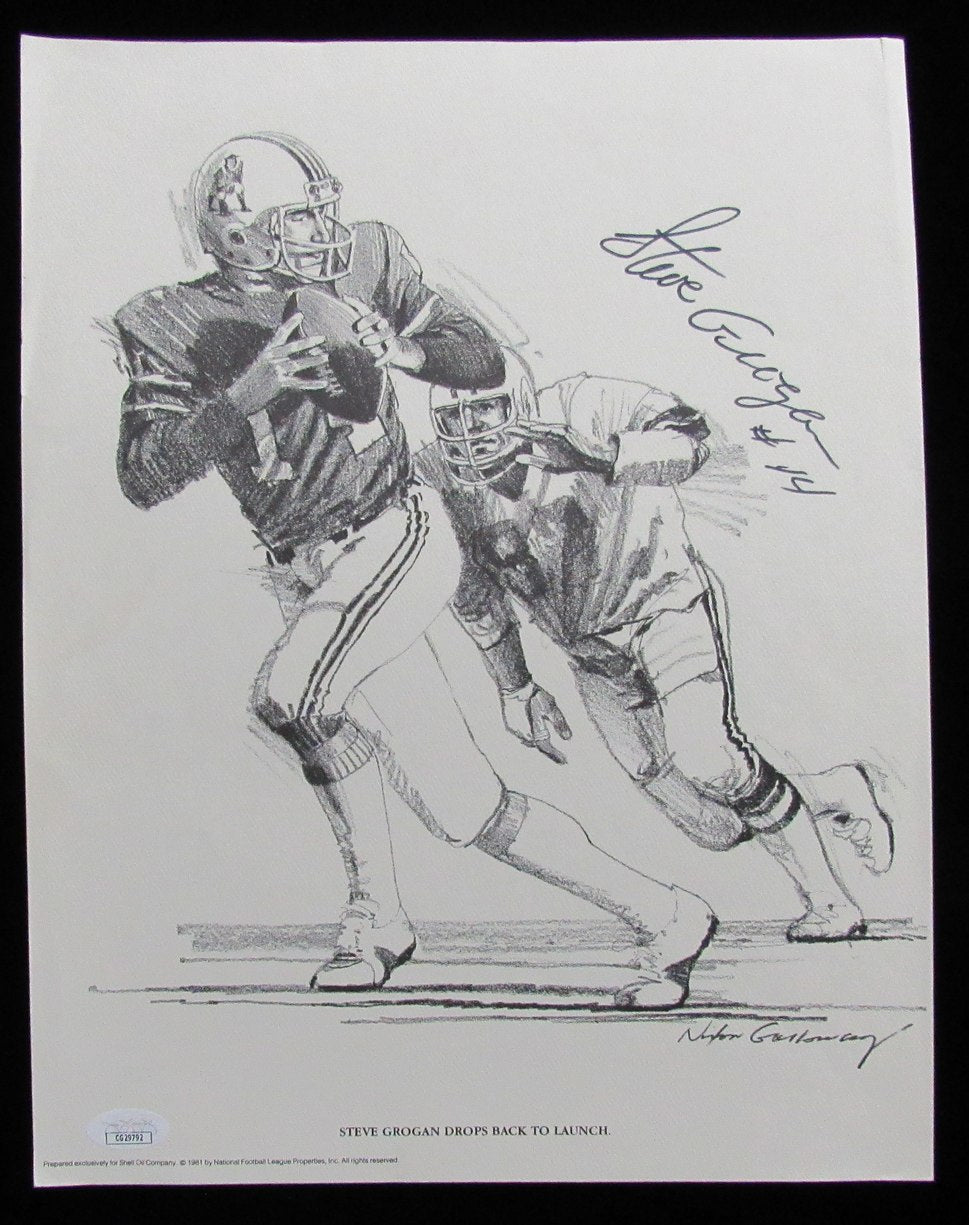 Steve Grogan Signed/Autographed 11x14 1981 Shell Oil Sketch Patriots JSA 197561