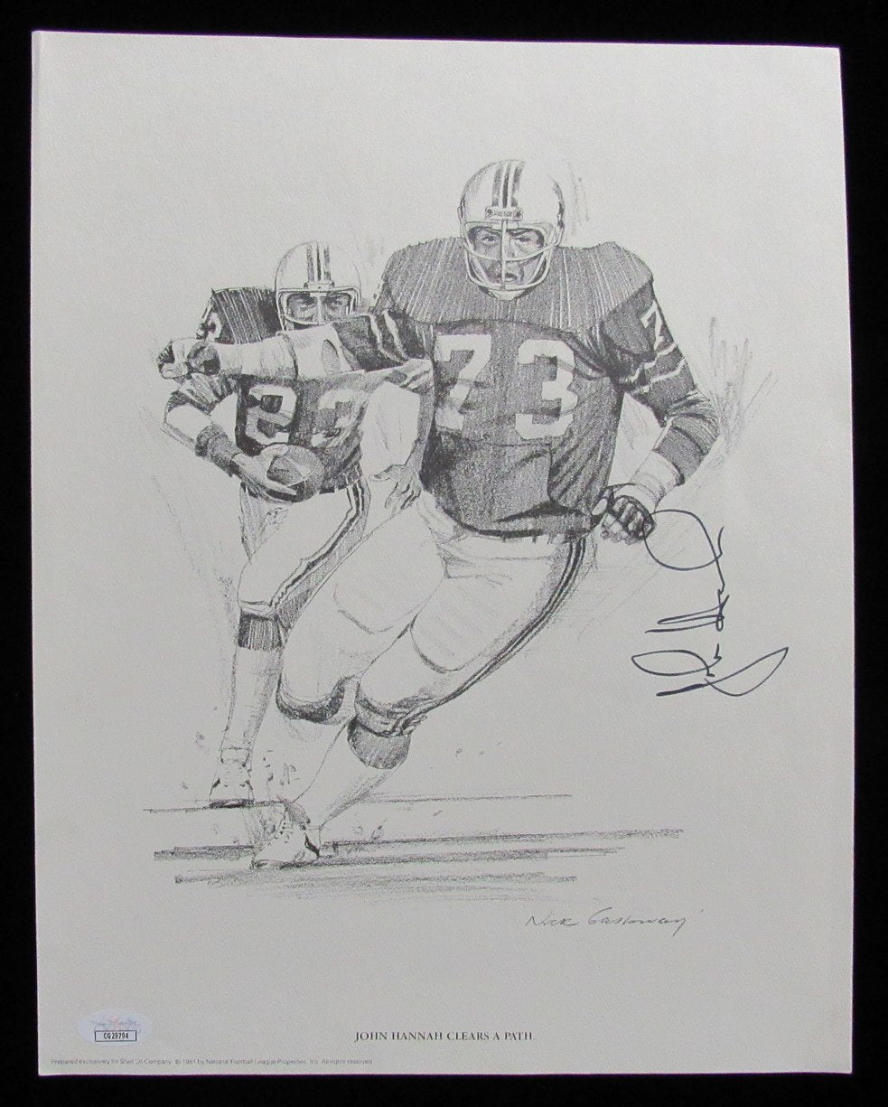 John Hannah HOF Signed/Auto 11x14 1981 Shell Oil Sketch Patriots JSA 197563