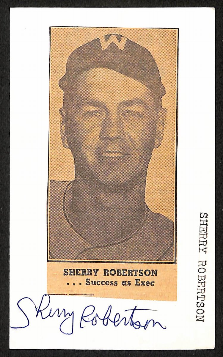 Sherry Robertson Senators/A's d.1970 Signed/Autographed 3x5 Index Card 197664