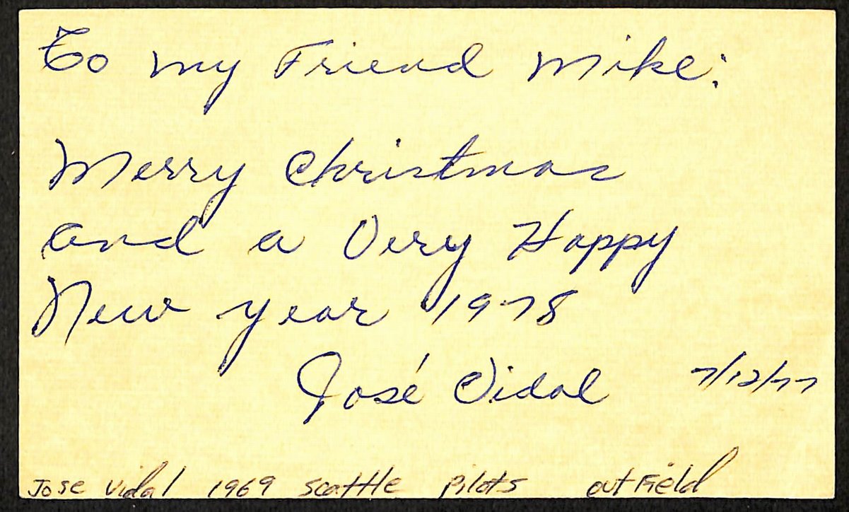 Jose Vidal Seattle Pilots d.2011 Signed/Autographed 3x5 Index Card 197684