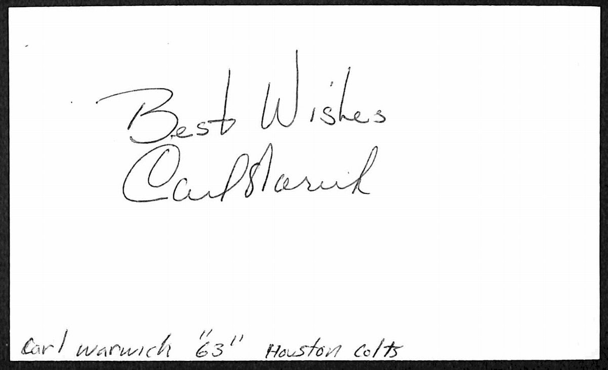 Carl Warwick Houston Colt 45's d.2025 Signed/Autographed 3x5 Index Card 197702