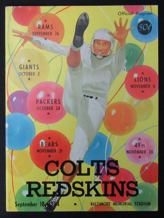 1954 Colts vs. Redskins NFL Football Game Program at Memorial Stadium 198180