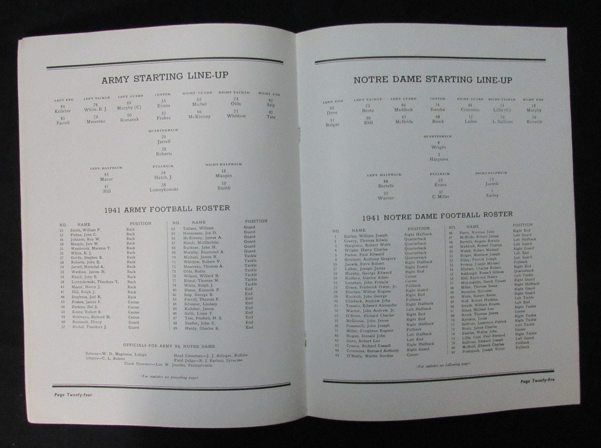 1941 Army vs. Notre Dame College Football Game Program at Yankee Stadium 198183