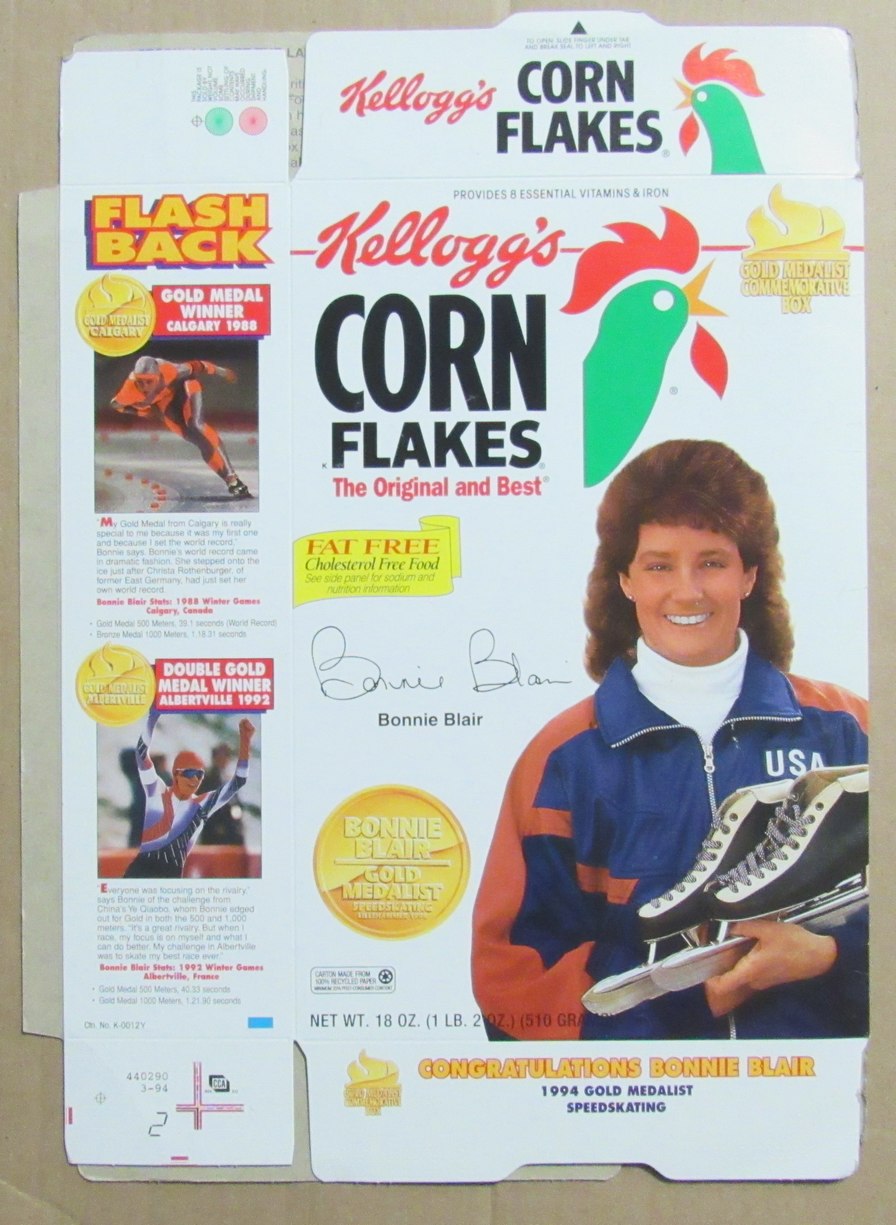 Bonnie Blair Olympic Skater Signed/Auto Kellogg's Corn Flakes Box JSA 198228