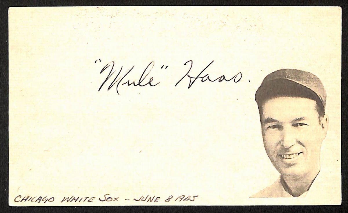 Mule Haas Philadelphia A's d.1974 Signed/Autographed 3x5 Index Card 197705