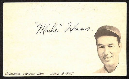 Mule Haas Philadelphia A's d.1974 Signed/Autographed 3x5 Index Card 197705