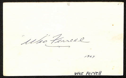 Wes Ferrell Cleveland Indians d.1976 Signed/Autographed 3x5 Index Card 197710