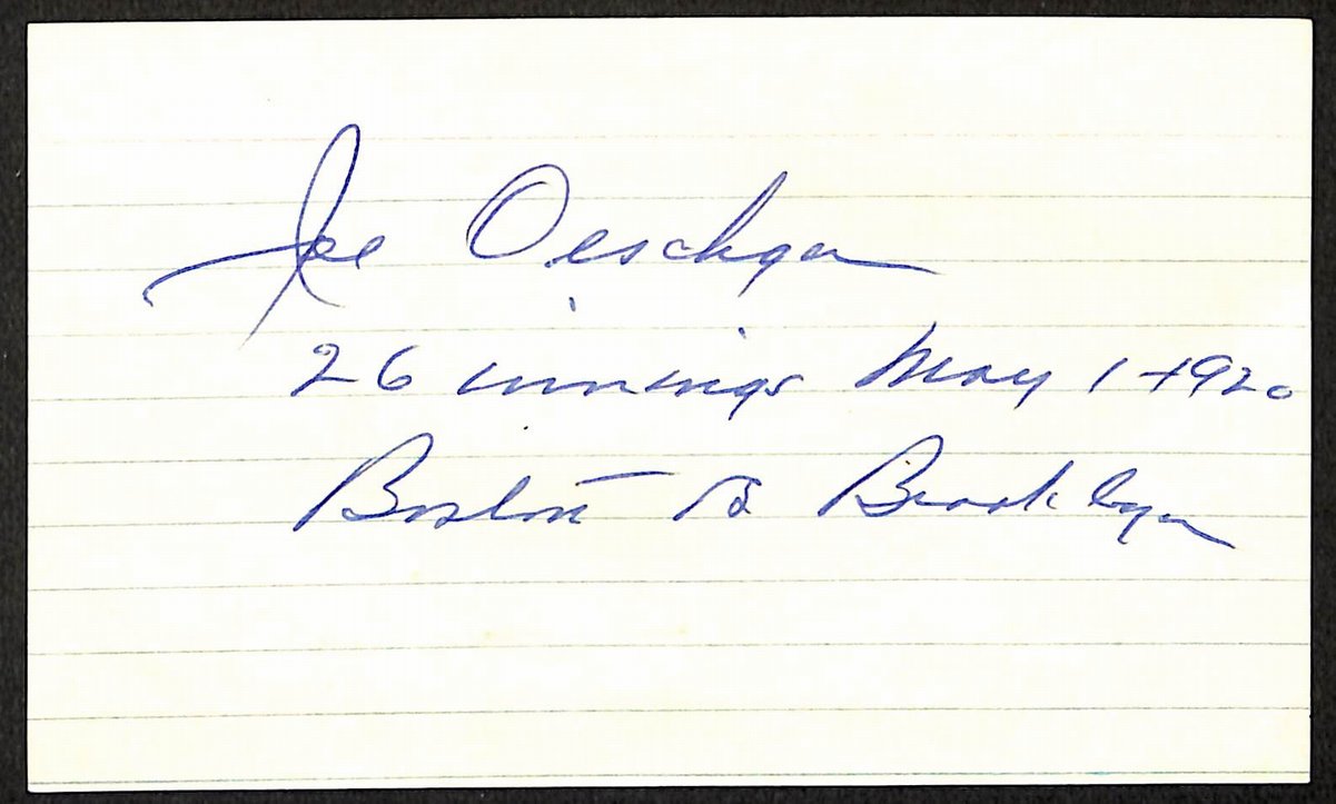 Joe Oeschger Philadelphia Phillies d.1986 Signed/Auto 3x5 Index Card 197720