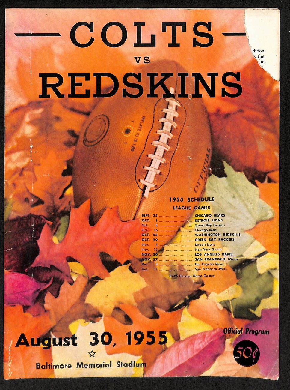 1955 Baltimore Colts vs Washington Redskins Preseason NFL Program 198195