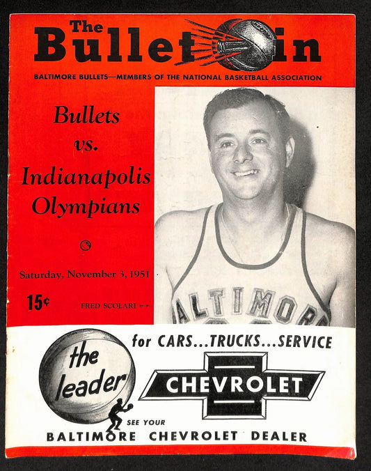 1951 Baltimore Bullets vs Indianapolis Olympians RARE Game Program  198203