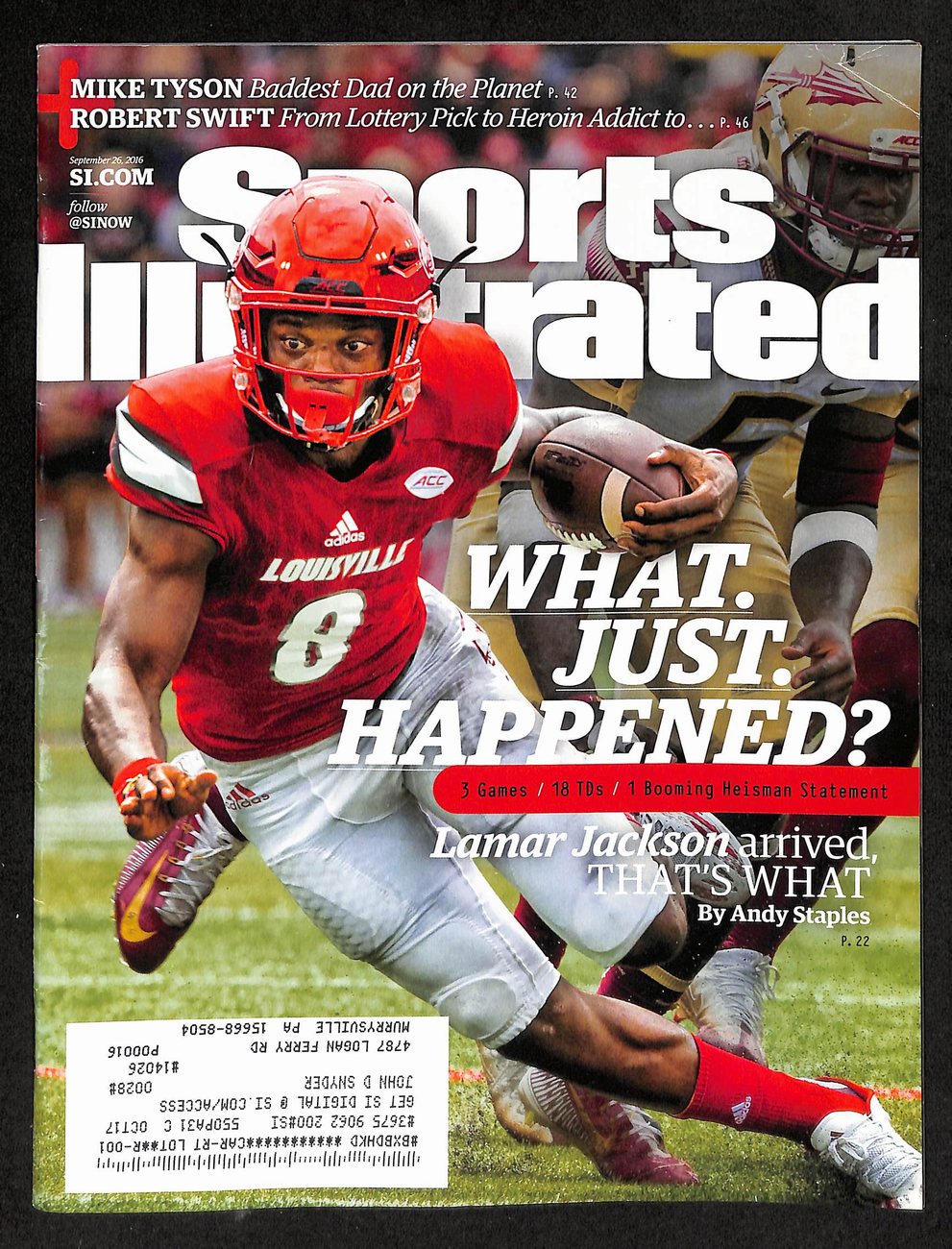 2016 Lamar Jackson Louisville Cardinals Sports Illustrated 1st Cover 198210