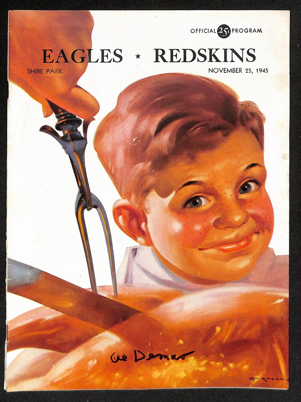1945 Eagles vs Redskins Official NFL Game Program Signed by Al Demao 198221
