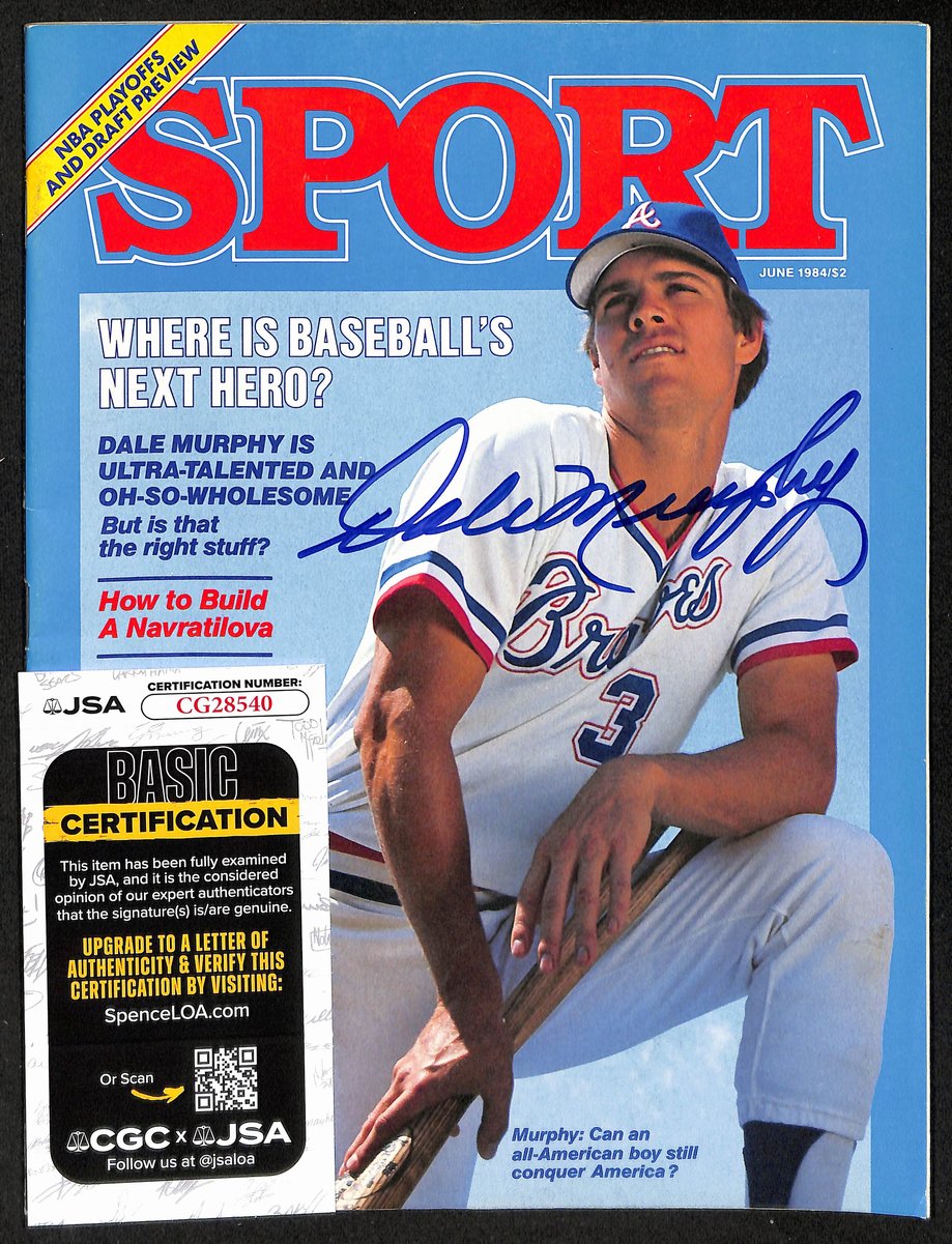 Dale Murphy Atlanta Braves Signed/Auto 1984 Sport Magazine NO LABEL JSA 197860