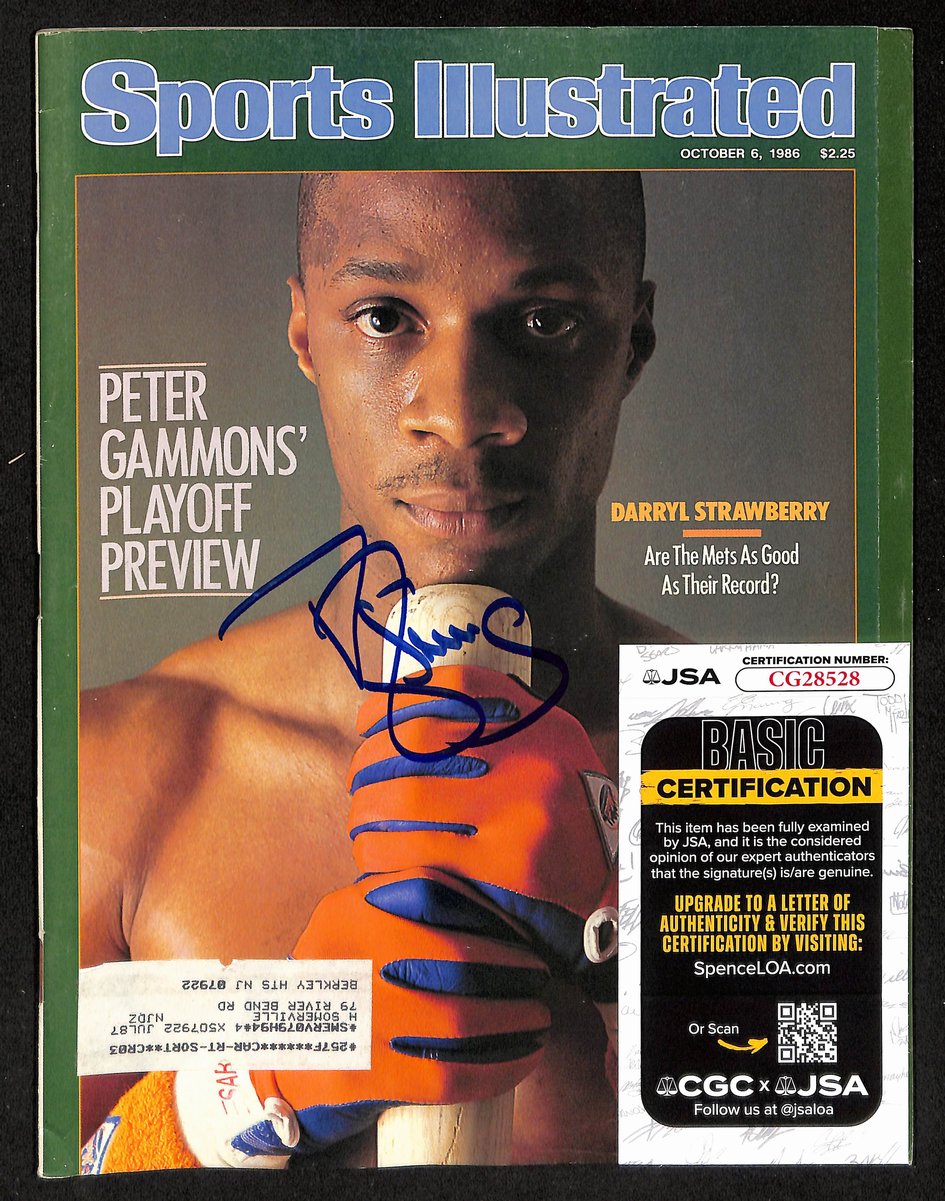 Darryl Strawberry NY Mets Signed 1986 Sports Illustrated w/Label JSA 197874