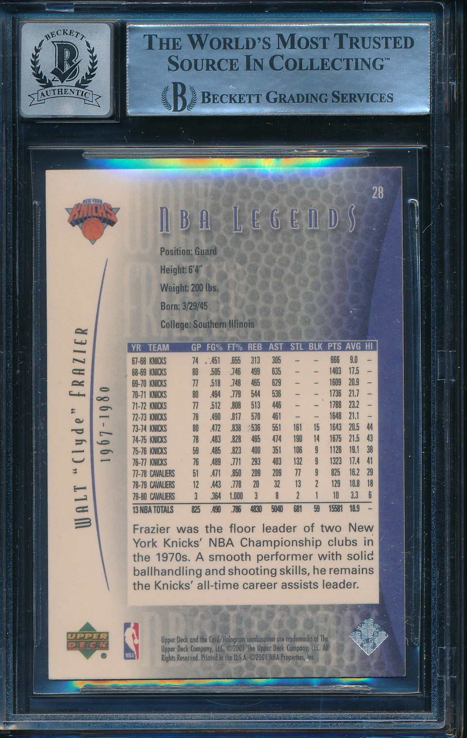 Walt Frazier HOF Signed/Auto 2001-02 Upper Deck Legends Card #28 BAS 198676