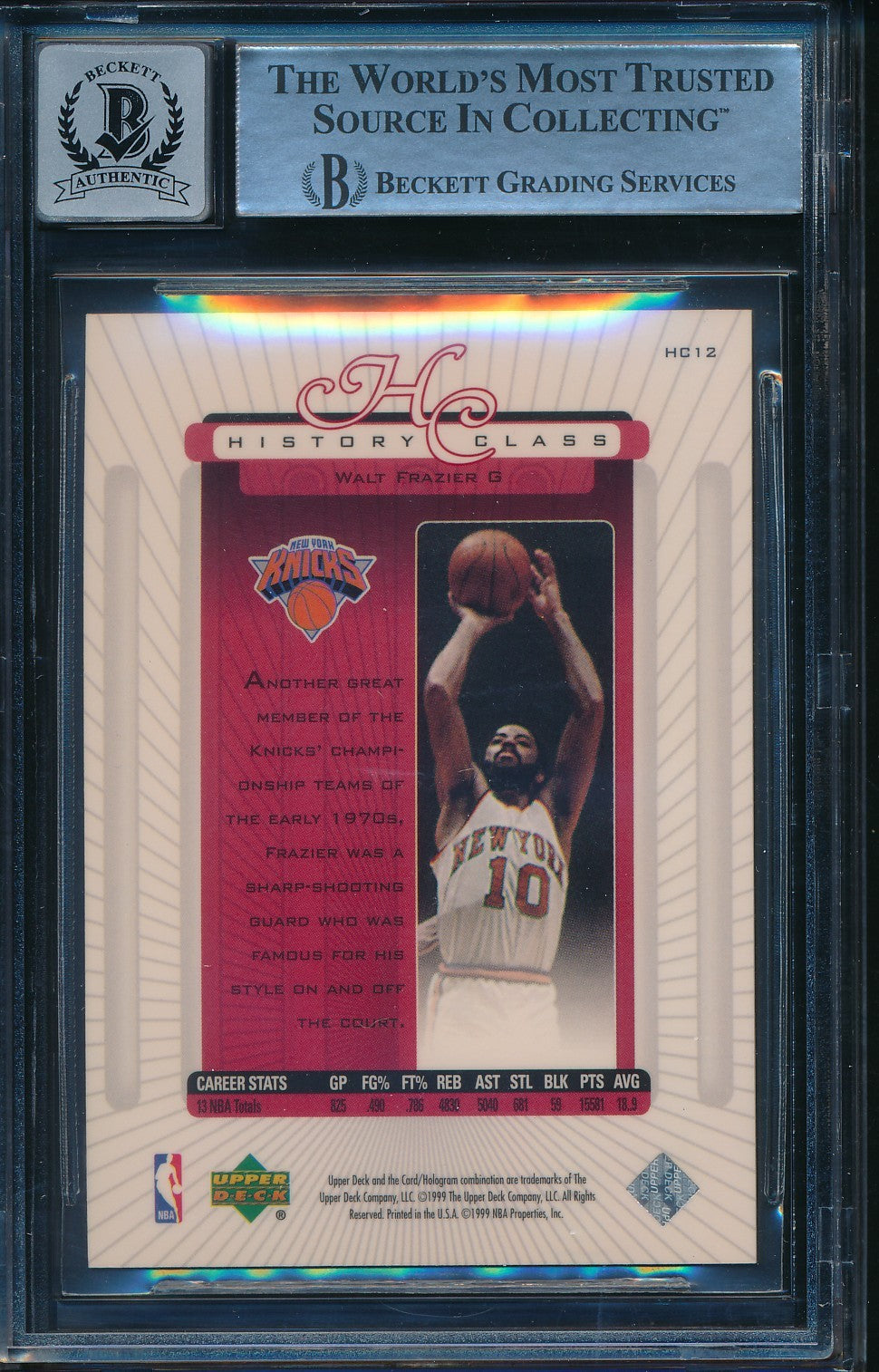 Walt Frazier HOF Signed 1999-00 Upper Deck History Class Card #HC-12 BAS 198677