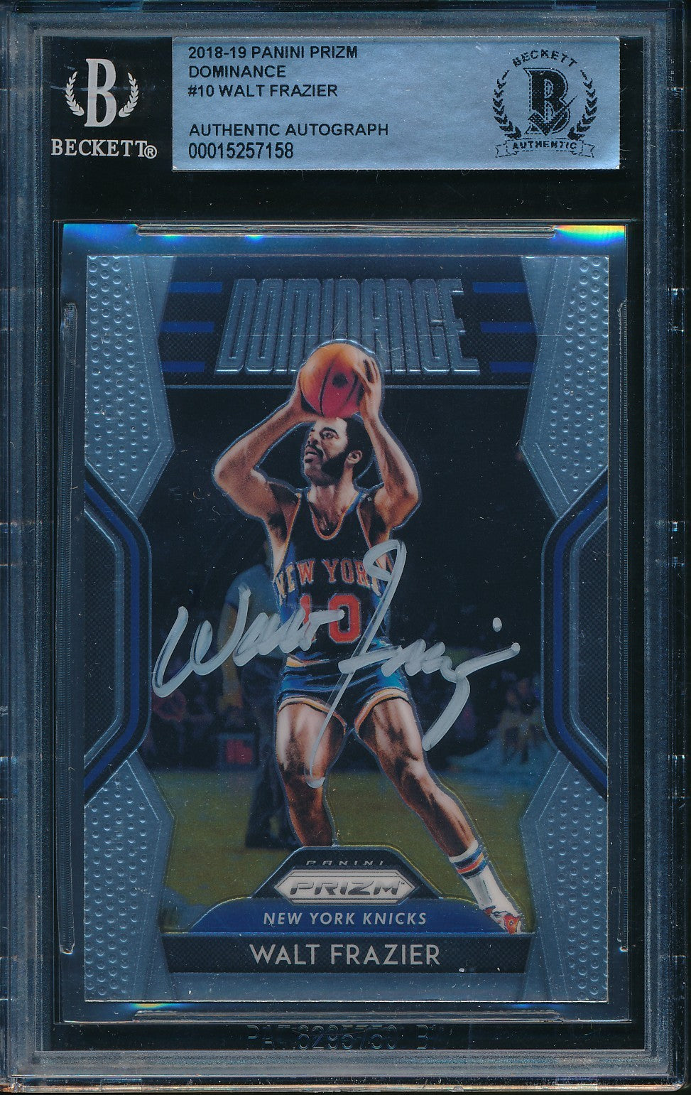 Walt Frazier HOF Signed/Auto 2018-19 Panini Prizm Card #10 BAS/Beckett 198682