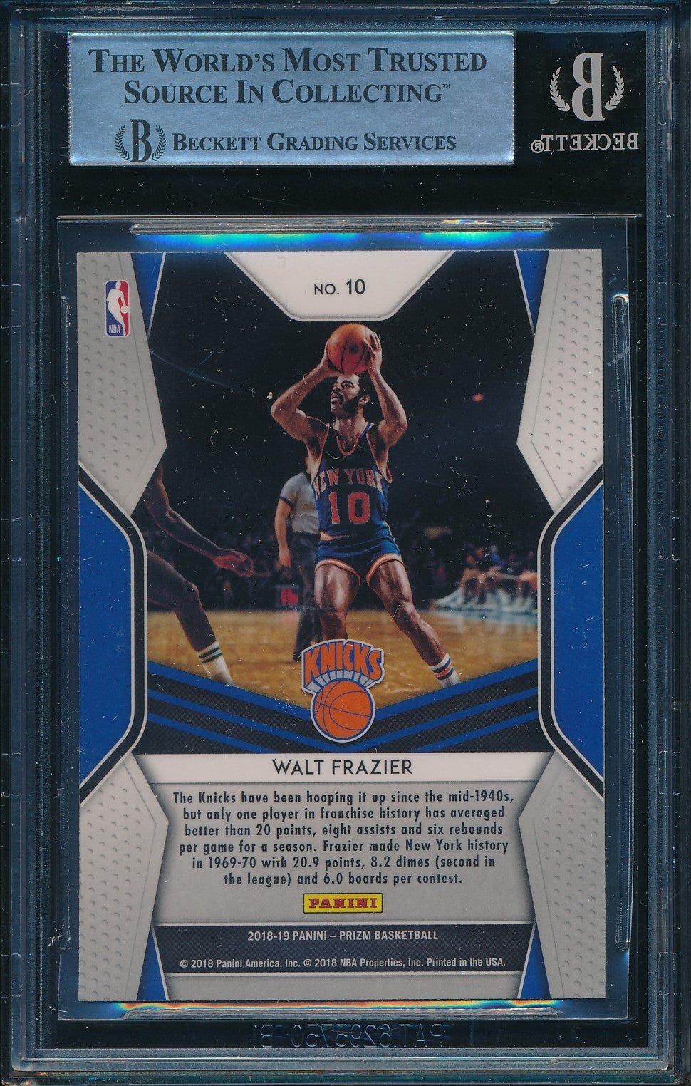 Walt Frazier HOF Signed/Auto 2018-19 Panini Prizm Card #10 BAS/Beckett 198682