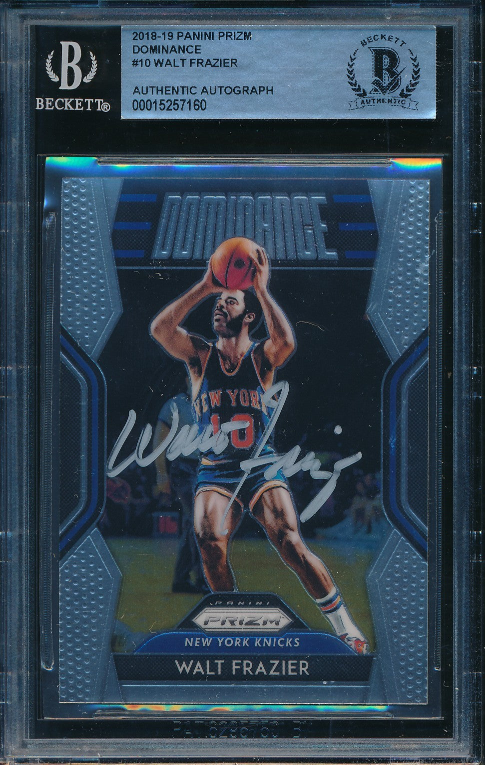 Walt Frazier HOF Signed/Auto 2018-19 Panini Prizm Card #10 BAS/Beckett 198683