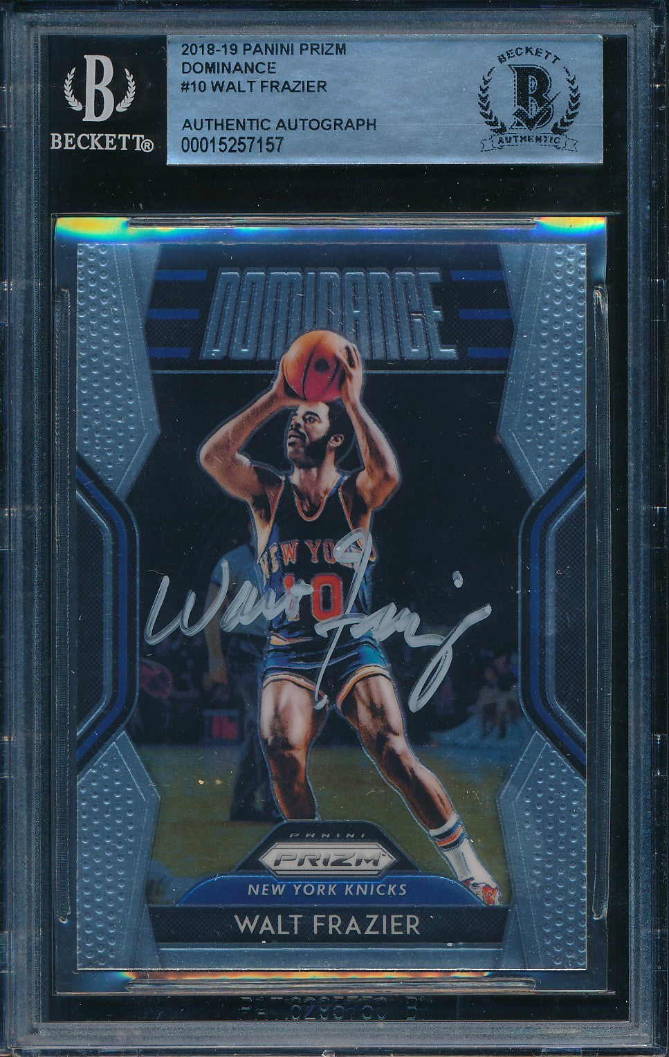 Walt Frazier HOF Signed/Auto 2018-19 Panini Prizm Card #10 BAS/Beckett 198684