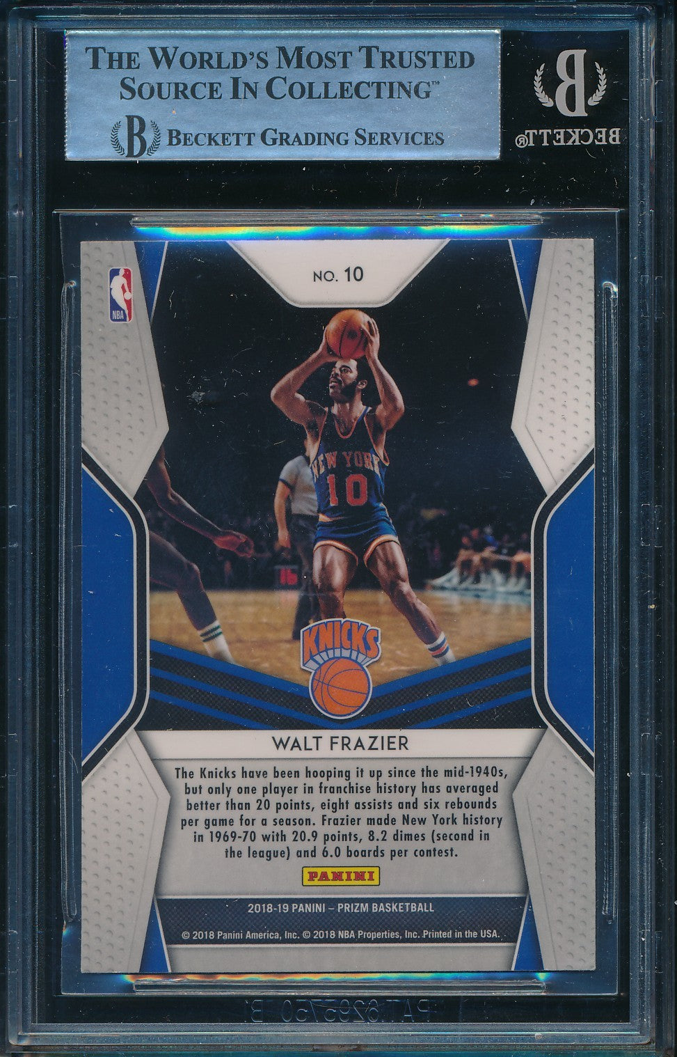 Walt Frazier HOF Signed/Auto 2018-19 Panini Prizm Card #10 BAS/Beckett 198684