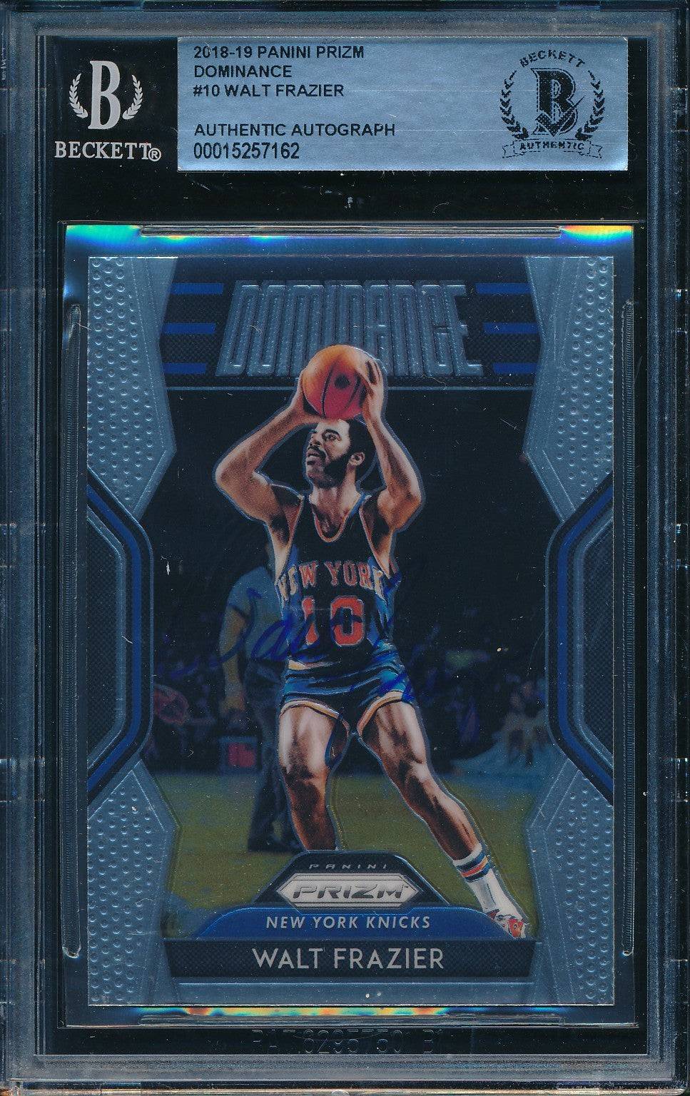 Walt Frazier HOF Signed/Auto 2018-19 Panini Prizm Card #10 BAS/Beckett 198685