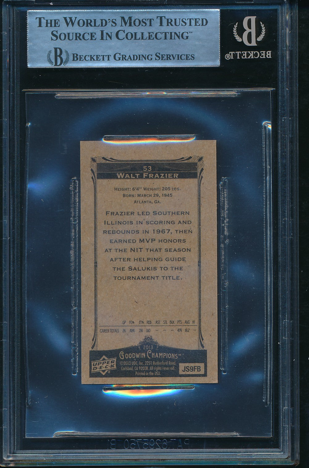 Walt Frazier HOF Signed/Auto 2013 Upper Deck Goodwin Card #53 BAS/Beckett 198687