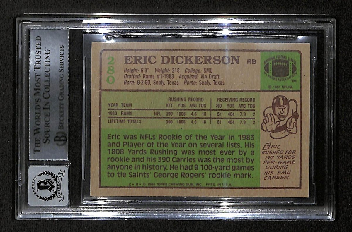 Eric Dickerson HOF Signed 1984 TOPPS RC Card #280 BAS/Beckett GEM MINT 10 AUTO