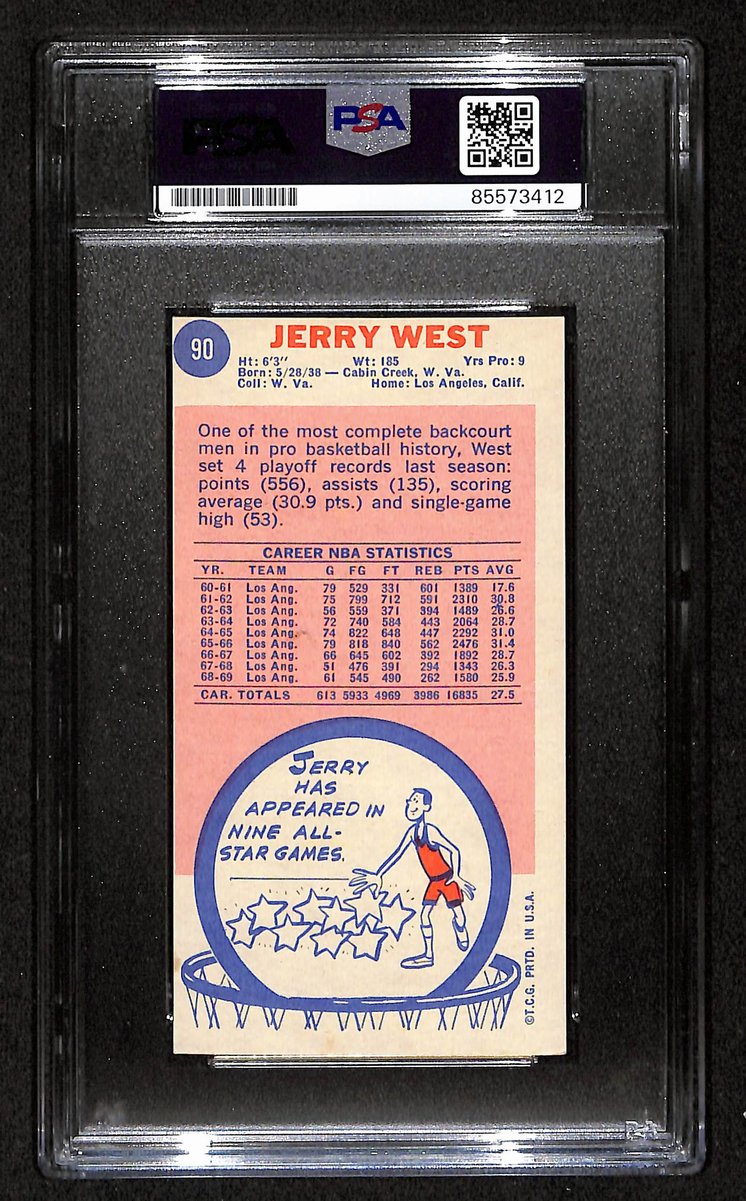 Jerry West HOF Lakers Signed/Inscribed 1969-70 TOPPS Card #90 PSA/DNA 198704
