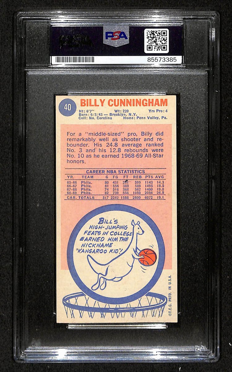 Billy Cunningham HOF Signed/Auto 1969-70 TOPPS RC Card #40 PSA/DNA 198705