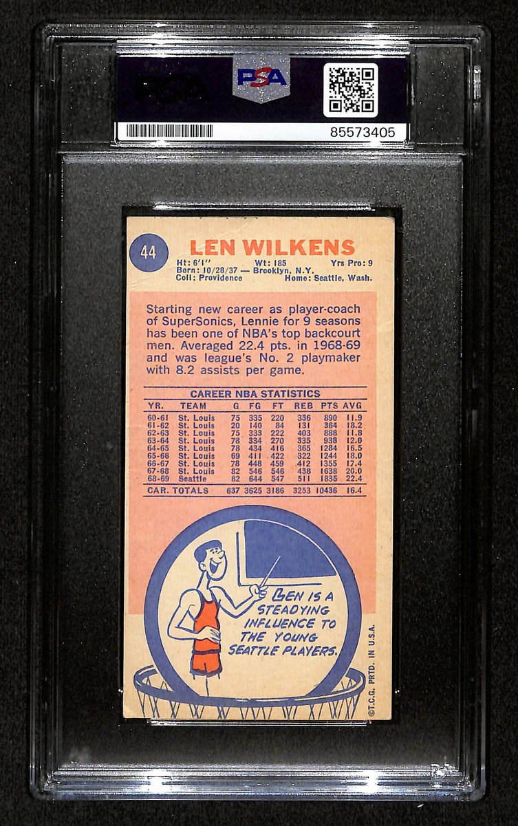Len Wilkens HOF Seattle Signed/Inscr 1970-71 TOPPS RC Card #44 PSA/DNA 198708