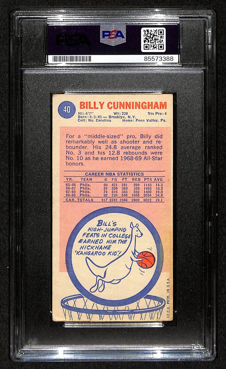 Billy Cunningham HOF Signed/Auto 1969-70 TOPPS RC Card #40 PSA/DNA 198715