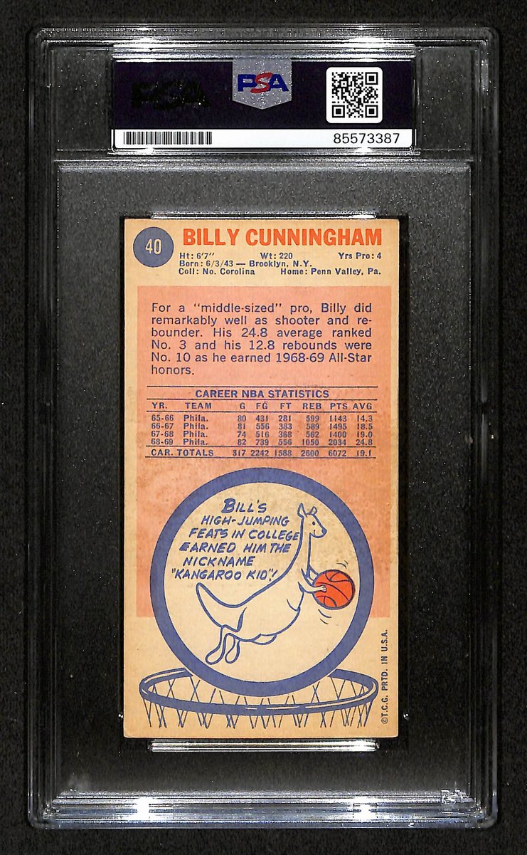 Billy Cunningham HOF Signed/Auto 1969-70 TOPPS RC Card #40 PSA/DNA 198716
