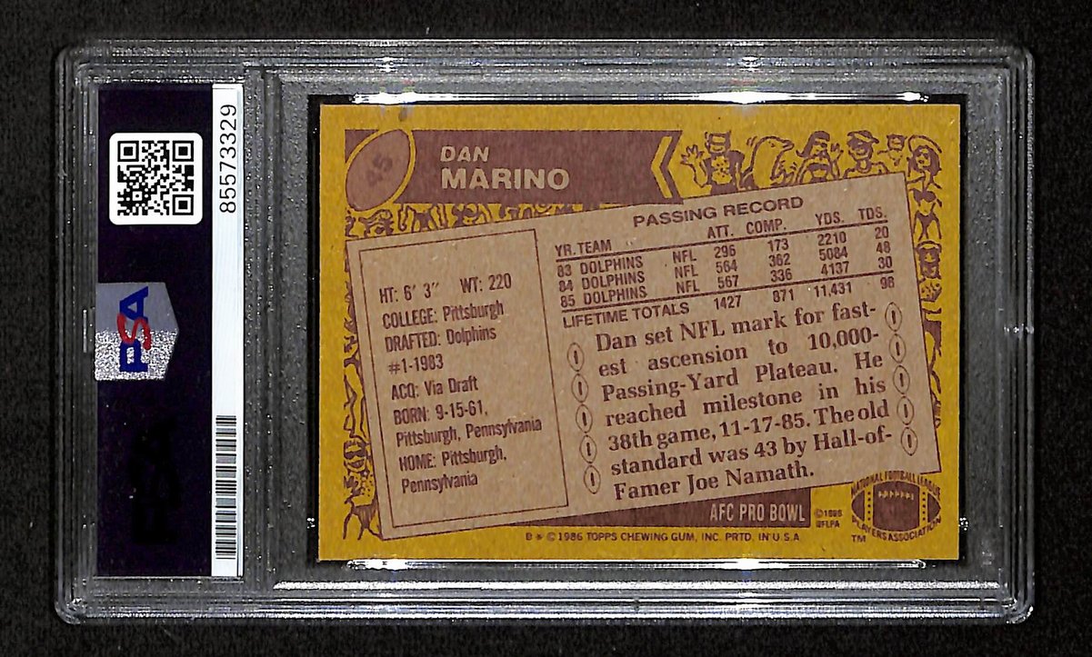 Dan Marino HOF Signed/Auto On Card 1986 TOPPS Card #45 PSA/DNA 198766